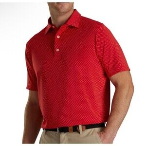 FootJoy Diamond Print Lisle Self Collar Men Polo red golf sport LOGOS L